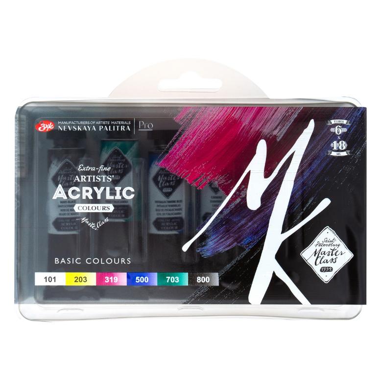 Acrylic painting set "Master Class", 6 colours in 18 ml tubes “Basic colours”