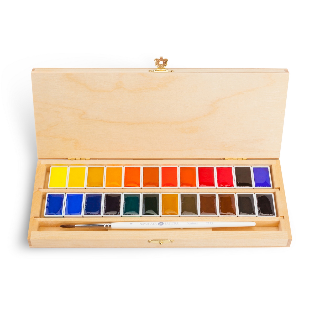 Watercolour set "White Nights", wooden box with squirrel brush