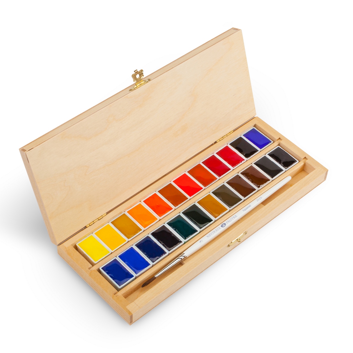 Watercolour set "White Nights", wooden box with squirrel brush